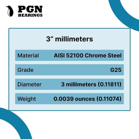 محامل PGN (100 قطعة) - كرات محمل فولاذية كروم دقيقة 3 مم (0.118 بوصة) G25 (غير مغناطيسية) in Saudi Arabia