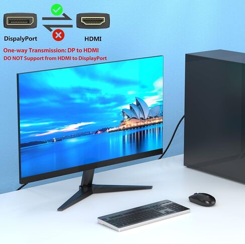 كابل DispalyPort إلى HDMI بطول 3 أقدام، ومنفذ Dispaly DP إلى HDMI سلك محول ذكر إلى ذكر [نقل في اتجاه واحد] لشاشة عرض HDTV متوافقة مع Lenovo HP ASUS Dell وغيرها من العلامات التجارية in Kuwait