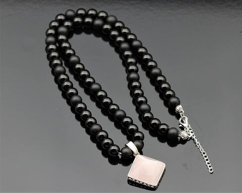 ElisaJewelryArt - Natural Pyramid Amethyst Pendant Necklace Black Onyx Beaded Necklace Genuine Gemstone Feng Shui Stone Clasp Closure Necklace Unisex Necklace (22, Amethyst) in Saudi Arabia