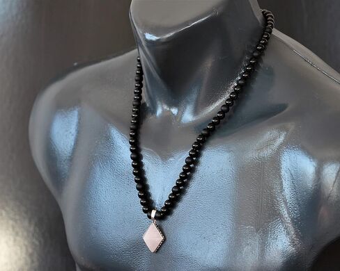 ElisaJewelryArt - Natural Pyramid Amethyst Pendant Necklace Black Onyx Beaded Necklace Genuine Gemstone Feng Shui Stone Clasp Closure Necklace Unisex Necklace (22, Amethyst) in Saudi Arabia