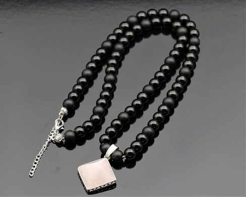 ElisaJewelryArt - Natural Pyramid Amethyst Pendant Necklace Black Onyx Beaded Necklace Genuine Gemstone Feng Shui Stone Clasp Closure Necklace Unisex Necklace (22, Amethyst) in Saudi Arabia