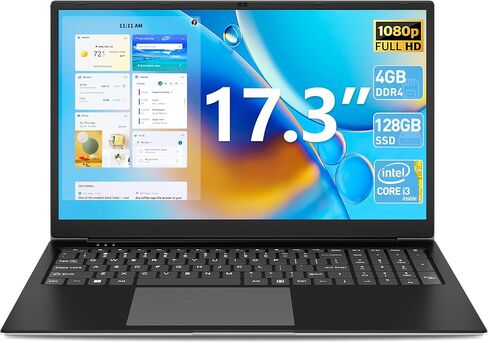 SGIN 17 Inch Laptop, Laptops Computer with 4GB DDR4 RAM 128GB SSD, Intel Core i3, FHD IPS 1920x1080 Screen, Webcam, WiFi, BT 4.2, Type-C,Mini HDMI, USB 3.2, Black in Saudi Arabia