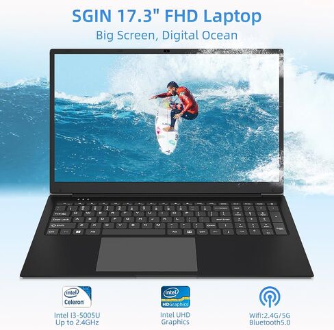SGIN 17 Inch Laptop, Laptops Computer with 4GB DDR4 RAM 128GB SSD, Intel Core i3, FHD IPS 1920x1080 Screen, Webcam, WiFi, BT 4.2, Type-C,Mini HDMI, USB 3.2, Black in Saudi Arabia