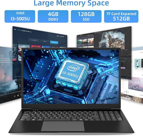 SGIN 17 Inch Laptop, Laptops Computer with 4GB DDR4 RAM 128GB SSD, Intel Core i3, FHD IPS 1920x1080 Screen, Webcam, WiFi, BT 4.2, Type-C,Mini HDMI, USB 3.2, Black in Saudi Arabia