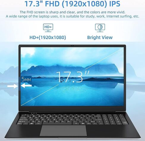 SGIN 17 Inch Laptop, Laptops Computer with 4GB DDR4 RAM 128GB SSD, Intel Core i3, FHD IPS 1920x1080 Screen, Webcam, WiFi, BT 4.2, Type-C,Mini HDMI, USB 3.2, Black in Saudi Arabia