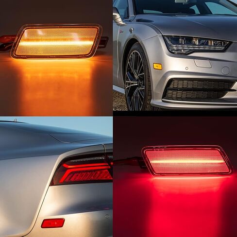 4Pcs Full LED Amber/Red Front/Rear Side Marker Lights for Audi A7 Quattro S7 RS7 TDI Quattro Type 4G8 2012-2018 Clear Lens Bumper Turn Signal Light Replace OEM Side Marker lamp in Saudi Arabia
