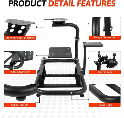 Gazzyt Racing Simulator Cockpit 50mm أنبوب دائري بذراع واحد مناسب لـ Logitech، Thrustmaster، Fanatec G25 G27 G29 G920 G923 T248 T300 T300RS عجلة ثابتة، دواسة، ناقل الحركة، فرامل اليد، المقعد غير متضمن in Kuwait