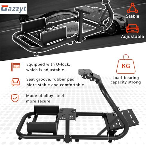 Gazzyt Racing Simulator Cockpit 50mm أنبوب دائري بذراع واحد مناسب لـ Logitech، Thrustmaster، Fanatec G25 G27 G29 G920 G923 T248 T300 T300RS عجلة ثابتة، دواسة، ناقل الحركة، فرامل اليد، المقعد غير متضمن in Kuwait