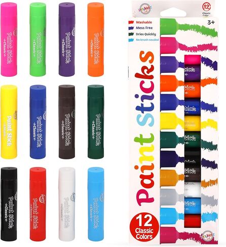 أعواد طلاء تمبرا قابلة للغسل، 12 عبوة من الألوان الكلاسيكية، أعواد طلاء تلوين قابلة للالتواء، خالية من الفوضى وسريعة الجفاف، طلاء غير سام، للأطفال والطلاب in Kuwait