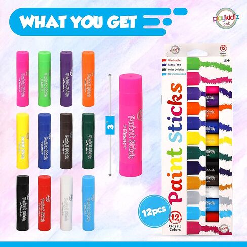 أعواد طلاء تمبرا قابلة للغسل، 12 عبوة من الألوان الكلاسيكية، أعواد طلاء تلوين قابلة للالتواء، خالية من الفوضى وسريعة الجفاف، طلاء غير سام، للأطفال والطلاب in Kuwait