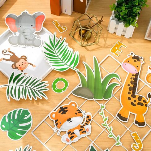 Whaline 61Pcs Jungle Animals Bulletin Board Decorations Cute Animals Cutouts with Glue Points Welcome to The Jungle Cutouts Party Decor for School Classroom Wall Birthday Baby Shower Party Supplies in Saudi Arabia