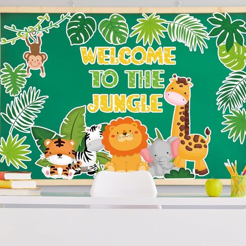 Whaline 61Pcs Jungle Animals Bulletin Board Decorations Cute Animals Cutouts with Glue Points Welcome to The Jungle Cutouts Party Decor for School Classroom Wall Birthday Baby Shower Party Supplies in Saudi Arabia