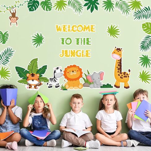 Whaline 61Pcs Jungle Animals Bulletin Board Decorations Cute Animals Cutouts with Glue Points Welcome to The Jungle Cutouts Party Decor for School Classroom Wall Birthday Baby Shower Party Supplies in Saudi Arabia