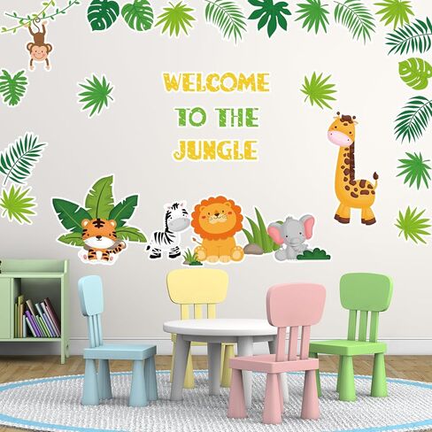 Whaline 61Pcs Jungle Animals Bulletin Board Decorations Cute Animals Cutouts with Glue Points Welcome to The Jungle Cutouts Party Decor for School Classroom Wall Birthday Baby Shower Party Supplies in Saudi Arabia