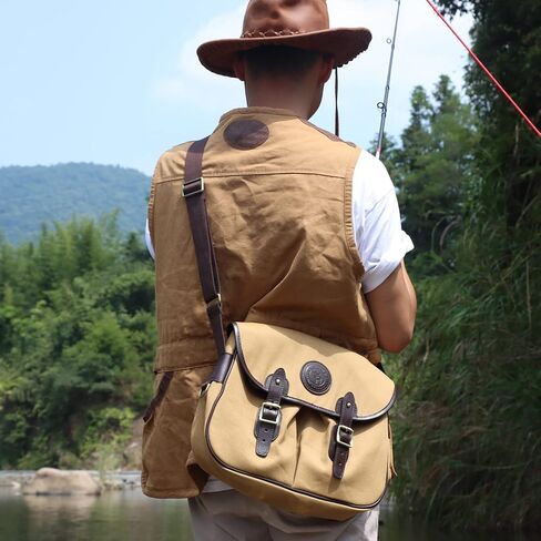 حقيبة Tourbn TOURBON Retro Fly Fishing Tackle Bag مصنوعة من القماش والجلد لتخزين بكرة الألعاب، باللون البني in Kuwait