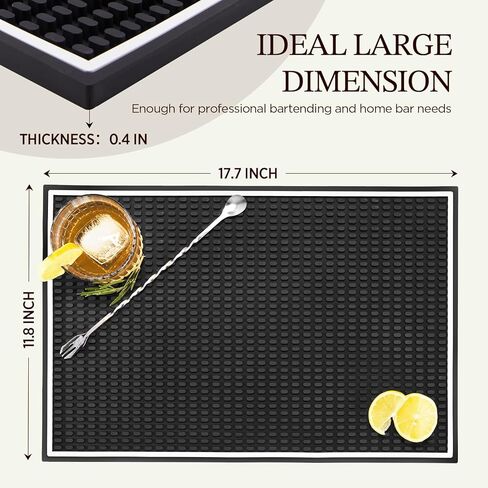 KITESSENSU Heavy Duty Bar Mat - Durable Rubber Bar Mat for Countertop & Home Bar - Large Size Bar Drink Mat for Bartending, Glass Drying & Spill Proof - 18" x 12" x 0.4" in Kuwait