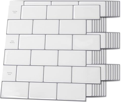 Art3d Backsplash Tile for Kitchen Peel and Stick, 10-Sheet Stick on Subway Tiles for Kitchem, Bathroom Back Splashes, 12"x12", Warm White with Gray Grout in Saudi Arabia