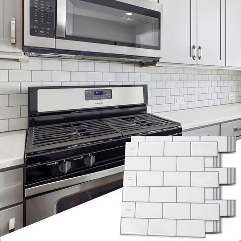 Art3d Backsplash Tile for Kitchen Peel and Stick, 10-Sheet Stick on Subway Tiles for Kitchem, Bathroom Back Splashes, 12"x12", Warm White with Gray Grout in Saudi Arabia