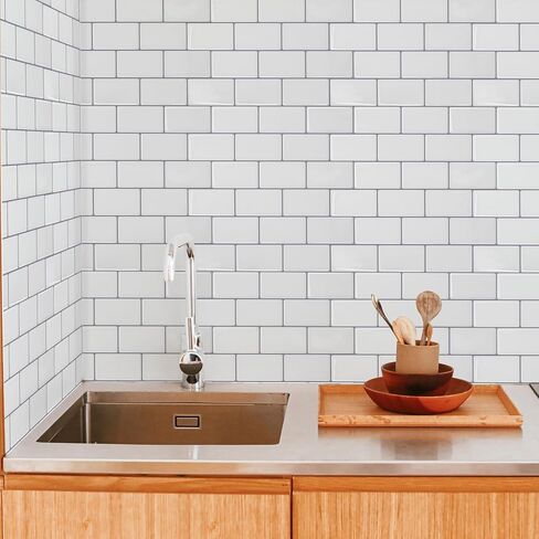 Art3d Backsplash Tile for Kitchen Peel and Stick, 10-Sheet Stick on Subway Tiles for Kitchem, Bathroom Back Splashes, 12"x12", Warm White with Gray Grout in Saudi Arabia