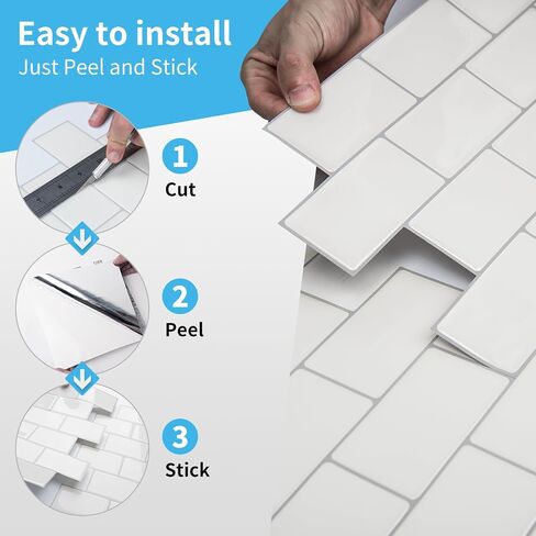 Art3d Backsplash Tile for Kitchen Peel and Stick, 10-Sheet Stick on Subway Tiles for Kitchem, Bathroom Back Splashes, 12"x12", Warm White with Gray Grout in Saudi Arabia