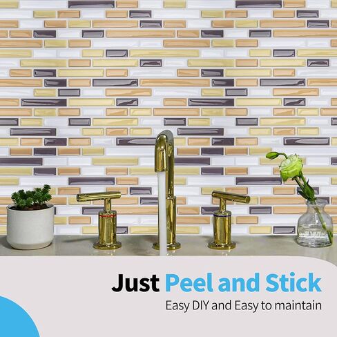 Art3d Backsplash Tile for Kitchen Peel and Stick, 10-Sheet Stick on Subway Tiles for Kitchem, Bathroom Back Splashes, 12"x12", Warm White with Gray Grout in Saudi Arabia