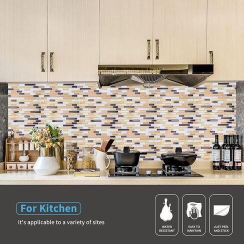 Art3d Backsplash Tile for Kitchen Peel and Stick, 10-Sheet Stick on Subway Tiles for Kitchem, Bathroom Back Splashes, 12"x12", Warm White with Gray Grout in Saudi Arabia