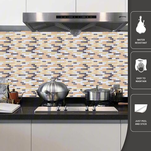 Art3d Backsplash Tile for Kitchen Peel and Stick, 10-Sheet Stick on Subway Tiles for Kitchem, Bathroom Back Splashes, 12"x12", Warm White with Gray Grout in Saudi Arabia