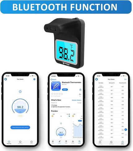 2024 Wall Thermometer with Stand | Infrared Forehead Wall Mounted Thermometer with Tripod |Bluetooth Non-Contact Instant Reading Digital Temperature Detector | Batteries Included (Matte White) in Kuwait
