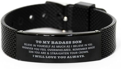 سوار إلى ابني من الأم أو الأب، سوار شبكي أسود من Badass Son يؤمن بنفسك، عيد الميلاد، التخرج، عيد الميلاد، أفكار هدايا الهدايا in Saudi Arabia