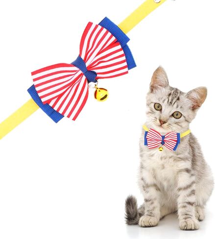 Dagslys Cat Collar with Bell Adjustable Pet Collar Breakaway Navy Blue White Buffalo Plaids Bow Tie Collar Grosgrain Ribbon Leather Kitten Cat Collar for Cats Pets Small Animals Costume Accessories in Saudi Arabia