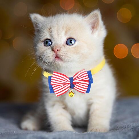 Dagslys Cat Collar with Bell Adjustable Pet Collar Breakaway Navy Blue White Buffalo Plaids Bow Tie Collar Grosgrain Ribbon Leather Kitten Cat Collar for Cats Pets Small Animals Costume Accessories in Saudi Arabia