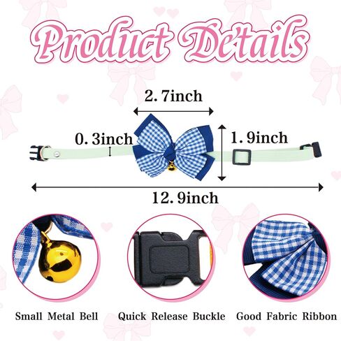 Dagslys Cat Collar with Bell Adjustable Pet Collar Breakaway Navy Blue White Buffalo Plaids Bow Tie Collar Grosgrain Ribbon Leather Kitten Cat Collar for Cats Pets Small Animals Costume Accessories in Saudi Arabia
