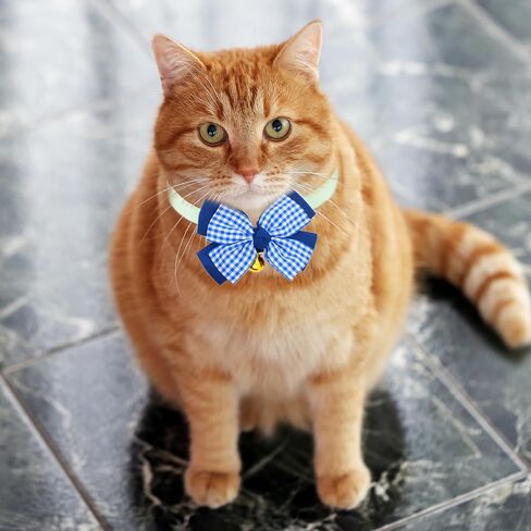 Dagslys Cat Collar with Bell Adjustable Pet Collar Breakaway Navy Blue White Buffalo Plaids Bow Tie Collar Grosgrain Ribbon Leather Kitten Cat Collar for Cats Pets Small Animals Costume Accessories in Saudi Arabia