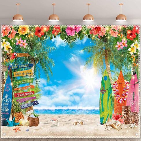 7x5ft الصيف هاواي شاطئ التصوير خلفية زهرة استوائية أوراق النخيل ركوب الأمواج خلفية لوا ألوها حزب الديكور راية كشك الصور in Kuwait
