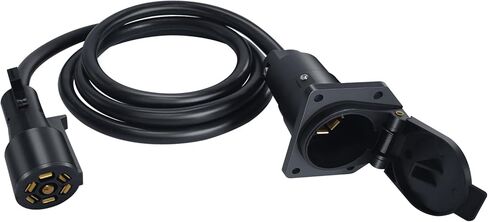 6ft 7-Way Trailer Plug Extension Wiring Harness - Plug-N-Play 7-Pin Trailer Wire Cable للتحكم في الفرامل والضوء، مناسب للمركبات الترفيهية والمقطورات والمعسكرات والمركبات المسحوبة الأخرى، 10-14 AWG in Kuwait