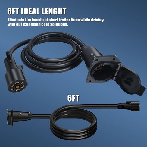 6ft 7-Way Trailer Plug Extension Wiring Harness - Plug-N-Play 7-Pin Trailer Wire Cable للتحكم في الفرامل والضوء، مناسب للمركبات الترفيهية والمقطورات والمعسكرات والمركبات المسحوبة الأخرى، 10-14 AWG in Saudi Arabia