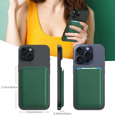 Magnetic Wallet Phone Card Holder with Magsafe,2Pack Mag Safe Wallet Accessories for Apple iPhone 15 14 13 12 Pro/Pro Max/Plus/Mini Safe Case Series (White,Green) in Kuwait