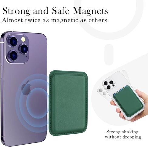 Magnetic Wallet Phone Card Holder with Magsafe,2Pack Mag Safe Wallet Accessories for Apple iPhone 15 14 13 12 Pro/Pro Max/Plus/Mini Safe Case Series (White,Green) in Kuwait