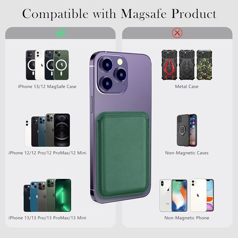 Magnetic Wallet Phone Card Holder with Magsafe,2Pack Mag Safe Wallet Accessories for Apple iPhone 15 14 13 12 Pro/Pro Max/Plus/Mini Safe Case Series (White,Green) in Kuwait