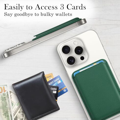 Magnetic Wallet Phone Card Holder with Magsafe,2Pack Mag Safe Wallet Accessories for Apple iPhone 15 14 13 12 Pro/Pro Max/Plus/Mini Safe Case Series (White,Green) in Kuwait