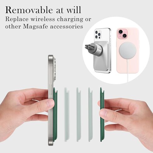 Magnetic Wallet Phone Card Holder with Magsafe,2Pack Mag Safe Wallet Accessories for Apple iPhone 15 14 13 12 Pro/Pro Max/Plus/Mini Safe Case Series (White,Green) in Kuwait