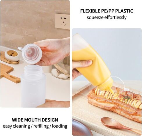 Squeeze Bottles for Sauces,16oz Plastic Bottles with Squeeze Top Set of 6 Refillable Clear Squeeze Bottle with Squirt Nozzle,Leakproof Lid and Measurements for Ketchup, Sauces, Cooking Oil, Syrup in Saudi Arabia