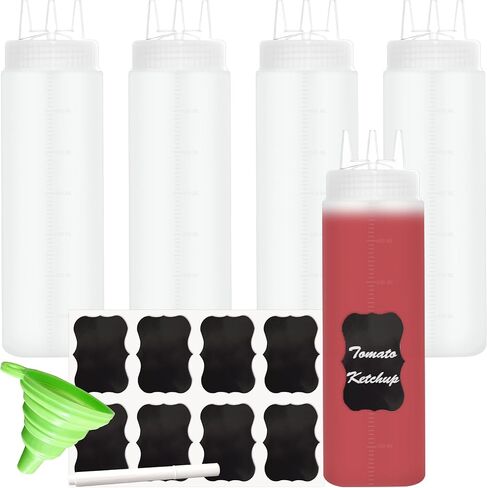 (5PCS) 24 oz/700 ml, large capacity, leak-proof 3-hole plastic squeeze dressing bottles for ketchup, soy sauce, vinegar, mustard, salad dressing, kitchen accessories in Saudi Arabia