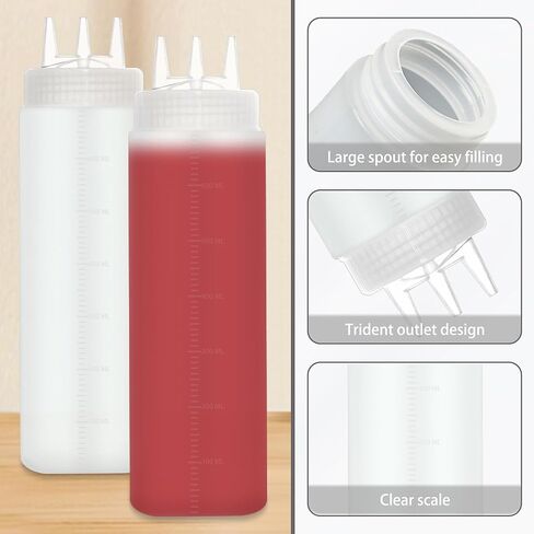(5PCS) 24 oz/700 ml, large capacity, leak-proof 3-hole plastic squeeze dressing bottles for ketchup, soy sauce, vinegar, mustard, salad dressing, kitchen accessories in Saudi Arabia