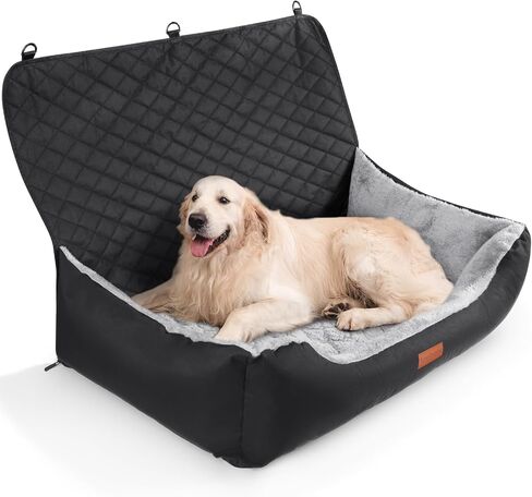 LOOBANI Car Back Seat for Dogs, Booster Seat for Medium to Large Dogs, Washable Pet Seat for Car with Dual-Sided Cushion Pad, Non-Slip Rear Seat Bed for Pets, Universal Size, Black & Grey in Saudi Arabia
