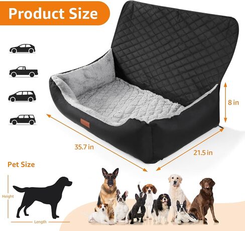 LOOBANI Car Back Seat for Dogs, Booster Seat for Medium to Large Dogs, Washable Pet Seat for Car with Dual-Sided Cushion Pad, Non-Slip Rear Seat Bed for Pets, Universal Size, Black & Grey in Saudi Arabia