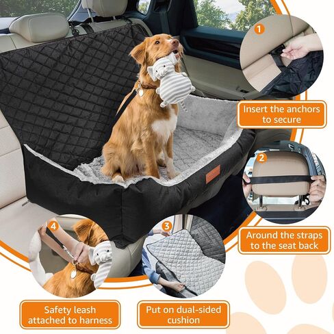 LOOBANI Car Back Seat for Dogs, Booster Seat for Medium to Large Dogs, Washable Pet Seat for Car with Dual-Sided Cushion Pad, Non-Slip Rear Seat Bed for Pets, Universal Size, Black & Grey in Saudi Arabia