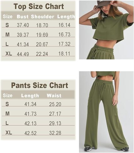 Atizon Women 2 Piece Outfits Summer Short Sleeve Crop Top Elastic Waist Wide Leg Pants Lounge Sets Casual in Saudi Arabia