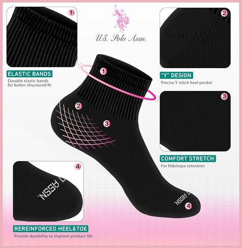 U.S. Polo Assn. 10 Pair Womens QUARTER Length Casual Socks - Moisture Control Socks - Casual Socks - Shoe Size 4-10 in Saudi Arabia