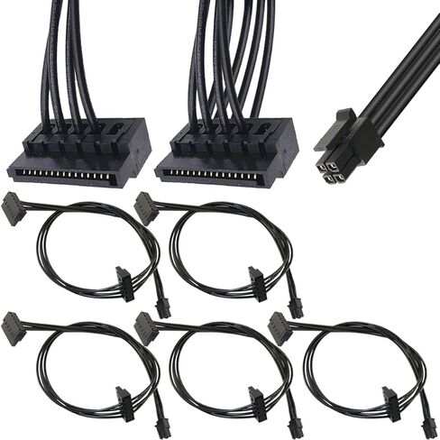 DKARDU 5 حزم ATX Mini 4 Pin، اللوحة الأم ATX Mini 4 Pin إلى 2 x 15-pin SATA HDD SSD كابل محول الطاقة، Mini 4 Pin Female إلى Dual Right Angle SATA لينوفو 18 بوصة 45 سم in Saudi Arabia